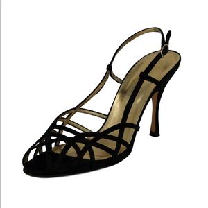 DOLCE & GABBANA Black Satin Strappy Slingback Heels - IT 37.5, US 7